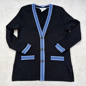 Exclusively Misook Cardigan Sweater Women's Size XS Black & Royal Blue Long